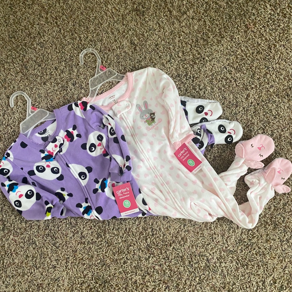 2 NWT Carter’s Fleece Sleepers, 18 month